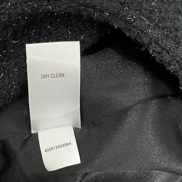 Black Metallic Sparkle Belt Jacket Size 12 Tweed Coat Faux Fur Collar Whimsigoth - Picture 16 of 16